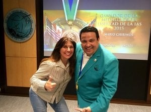 Lynn Posyton with Mario Chirinos at the Drug Free World Center